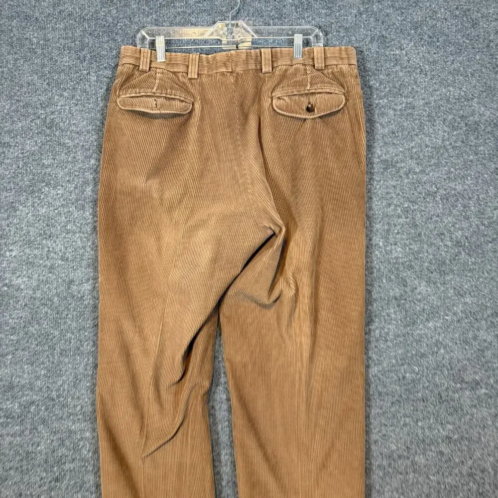 L.L Bean Pants Mens 37x30 Tan Corduroy‎ Chinos Pleated Straight Leg Relaxed Vtg